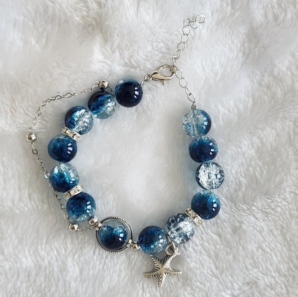 Blue Bead Starfish Adjustable Bracelet